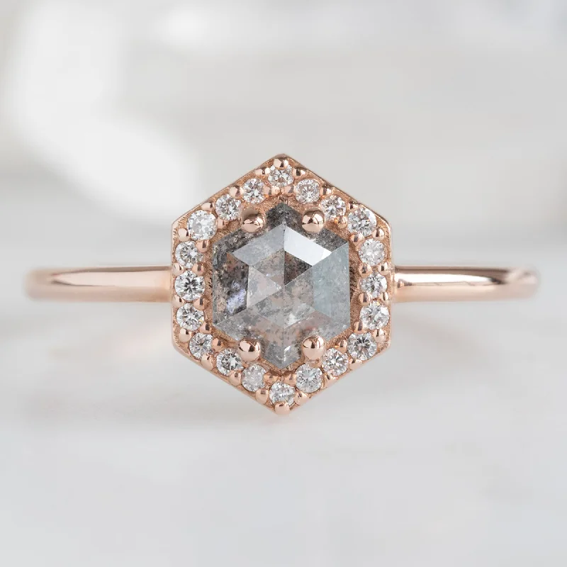 Secure clasp engagement rings-The Dahlia Ring | 0.89ct Hexagon Salt and Pepper Diamond in 14K Rose Gold