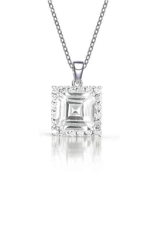 Thick bib necklaces-Sterling Silver Cubic Zirconia Square Shape Necklace