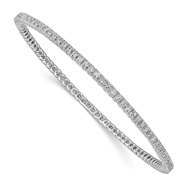 Curved art bangles-925 Sterling Silver Rhodium-plated 93 Stone Cubic Zirconia Bangle Bracelet