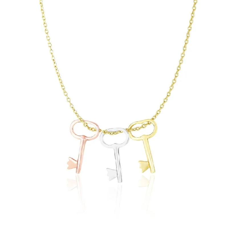 Sleek design necklaces-14k Tri-Color Gold Chain Necklace with Skeleton Key Pendants