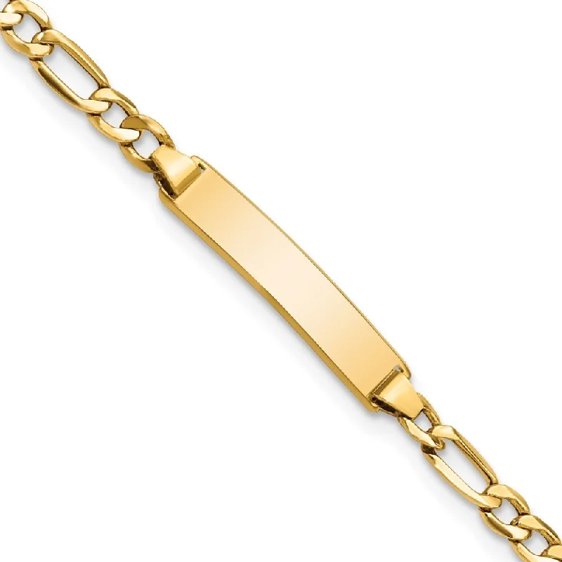 Pure modern bangles-14k Yellow Gold 4.4mm Semi-Solid Figaro Link ID Bracelet, 6"