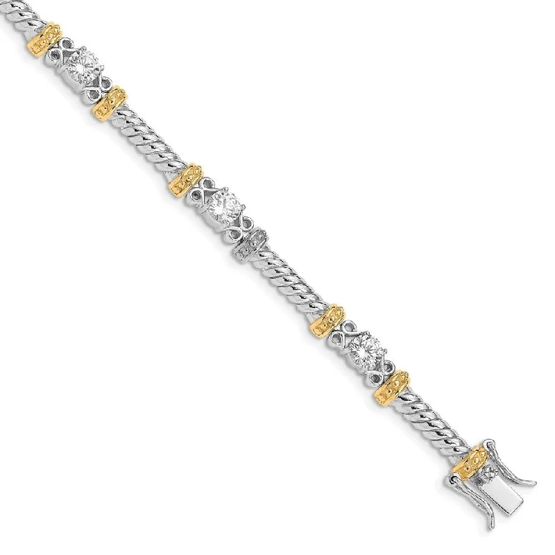 Topaz bangles-925 Sterling Silver Rhodium-plated and Vermeil Cubic Zirconia Bracelet, 7"