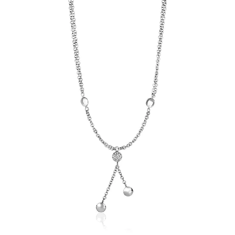 Woven tribal necklaces-14k White Gold and Diamond 17 inch Puff Circle Drop Necklace (1/10 cttw)