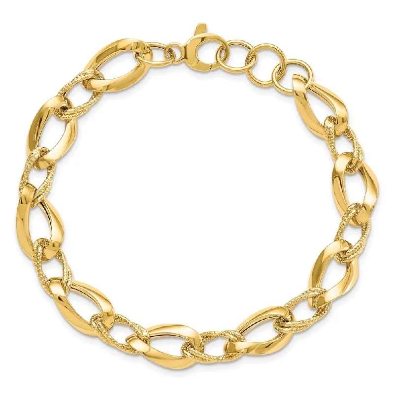 Linen cord bangles-14k Yellow Gold 10mm Diamond-Cut Fancy Link Bracelet, 8"