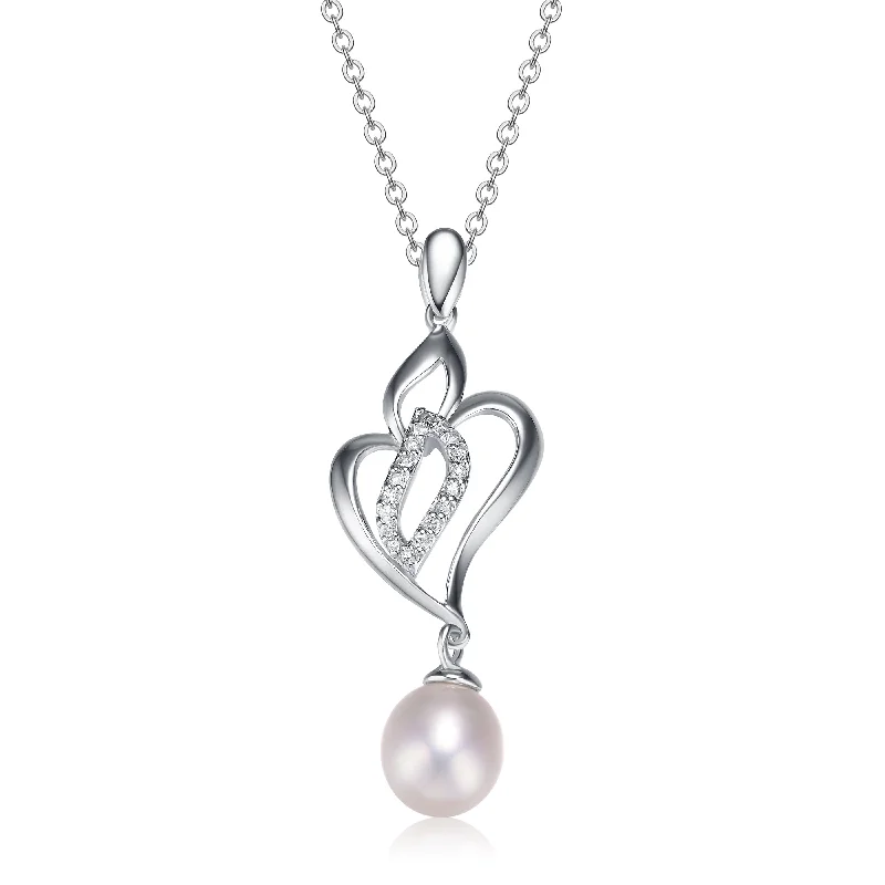 Smooth pendant necklaces-Sterling Silver White Cubic Zirconia and Pearl Dangling Pendant Necklace