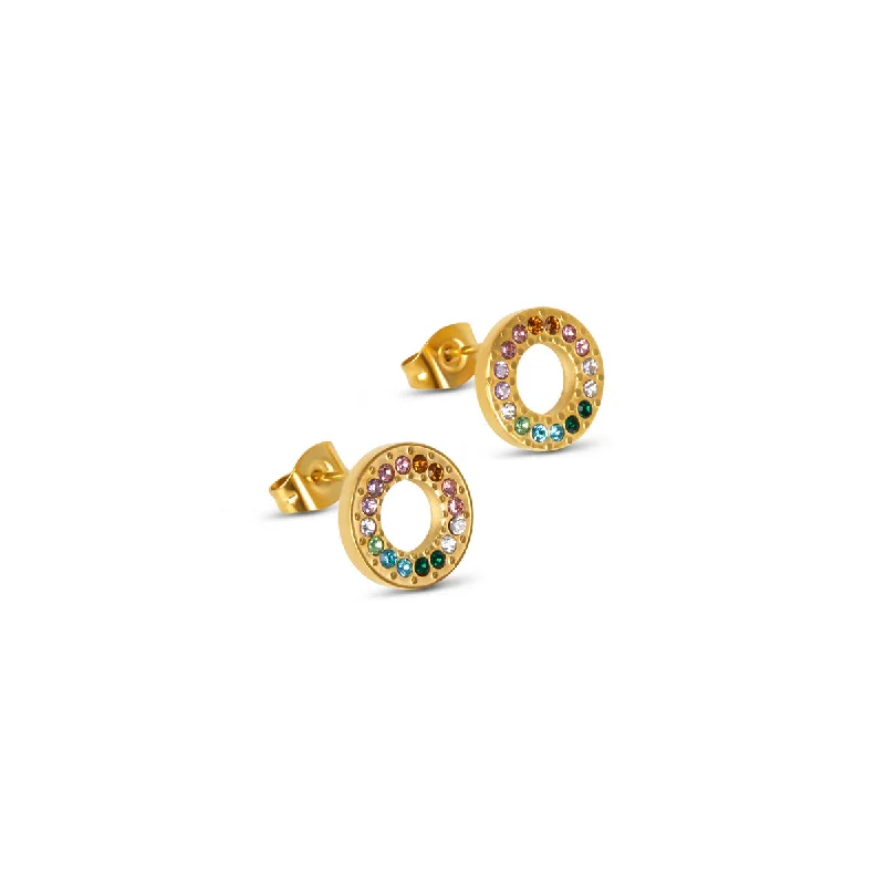 Ruby stud earrings-Multi-Colour Gem Stud Earrings - Gold