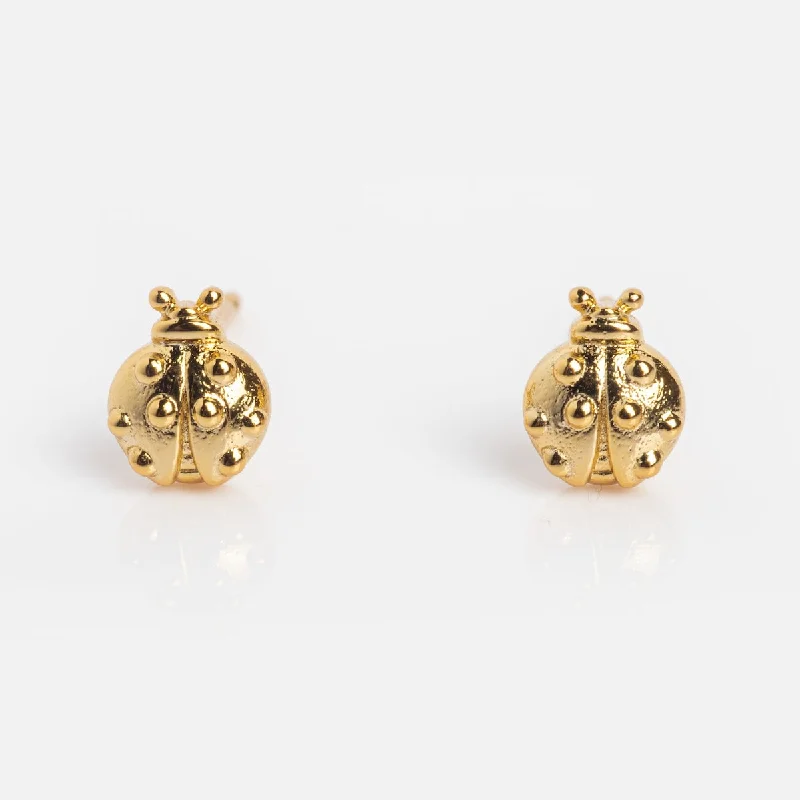 Patina brass earrings-Lady Bug Studs