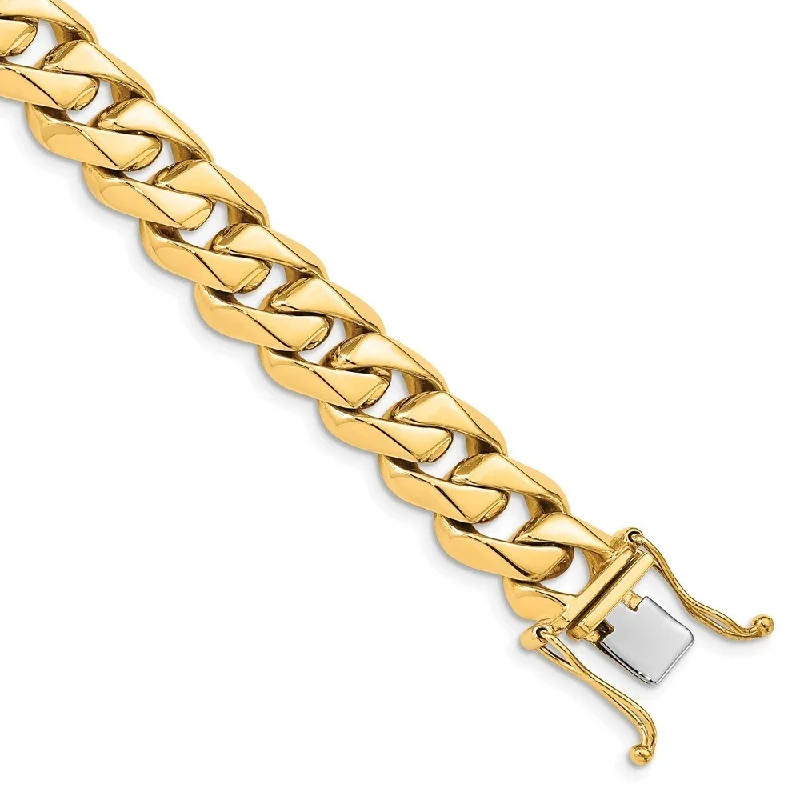 Oak grain bangles-14k Yellow Gold 11mm Hand-polished Traditional Link Bracelet, 8"