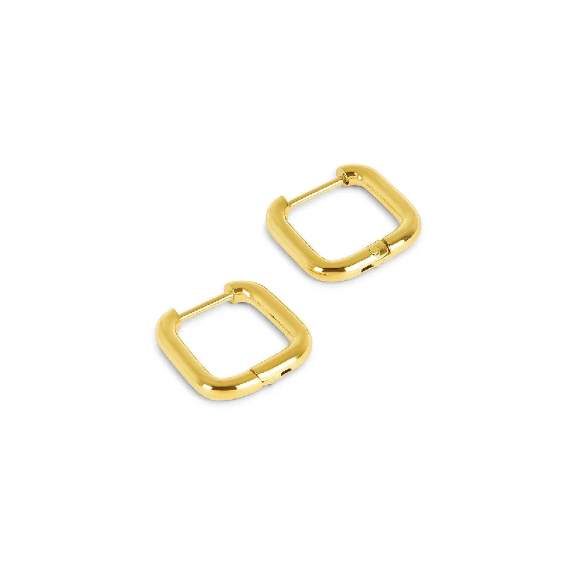 Square stud earrings-Square Huggie Hoop Earring - Gold