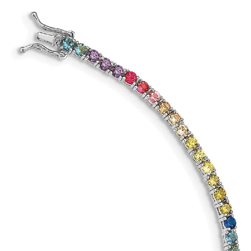 Subtle accent bangles-925 Sterling Silver Rhodium-plated 3mm Colorful Cubic Zirconia Tennis Bracelet, 7"