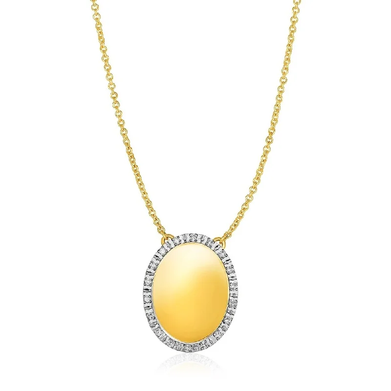 Topaz drop necklaces-14k Yellow Gold Necklace with Oval Engraveable Diamond Pendant