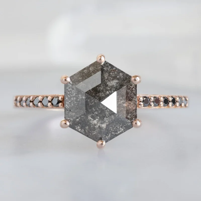 Lily motif engagement rings-The Willow Ring | 1.81ct Black Hexagon Diamond in 14K Rose Gold