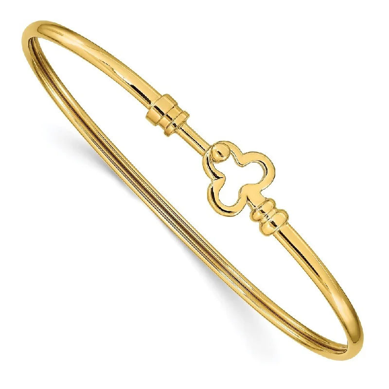 Glossy cuff bangles-14k Yellow Gold 2.8mm Polished Clover Flexible Bracelet