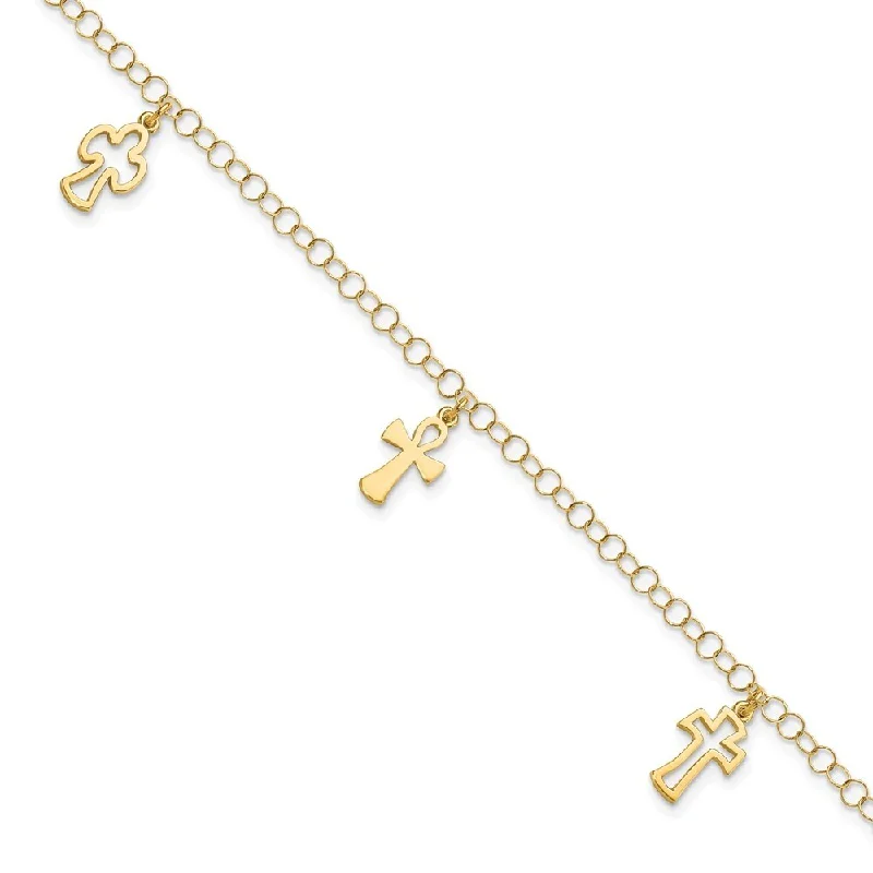 Twist charm bangles-14k Yellow Gold Cross Bracelet, 7.5"