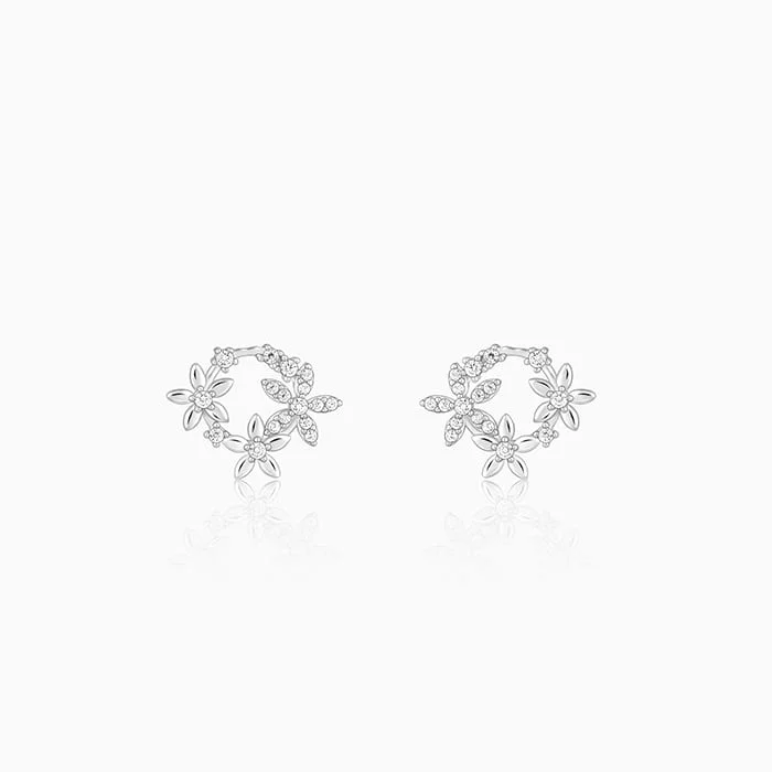 Fine triangle earrings-Silver Flower Wreath Stud Earrings