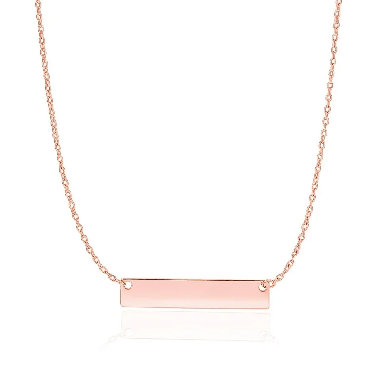 Light wood necklaces-14k Rose Gold Smooth Flat Horizontal Bar Style Necklace