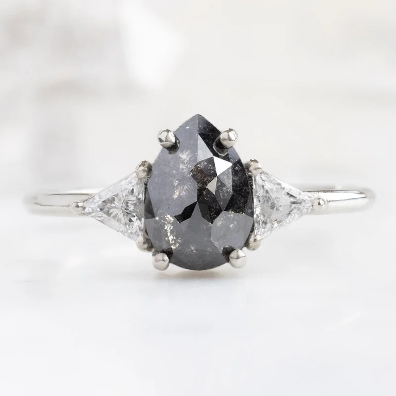 Crystal-twisted engagement rings-The Jade Ring | 1.28ct Pear Black Diamond in 14K White Gold