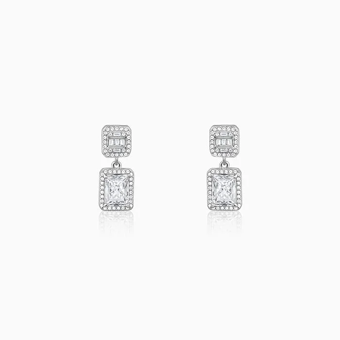 Radiant pearl earrings-Silver Zircon Bold Baguette Earrings