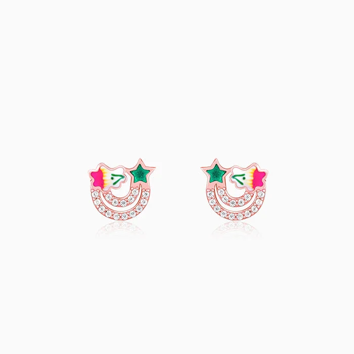 Thick tier earrings-Rose Gold Rainbow Earrings