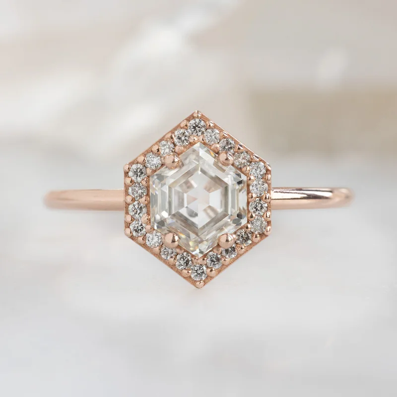 Vintage flair engagement rings-The Dahlia Ring | 0.77ct Hexagon Pink Diamond in 14K Rose Gold