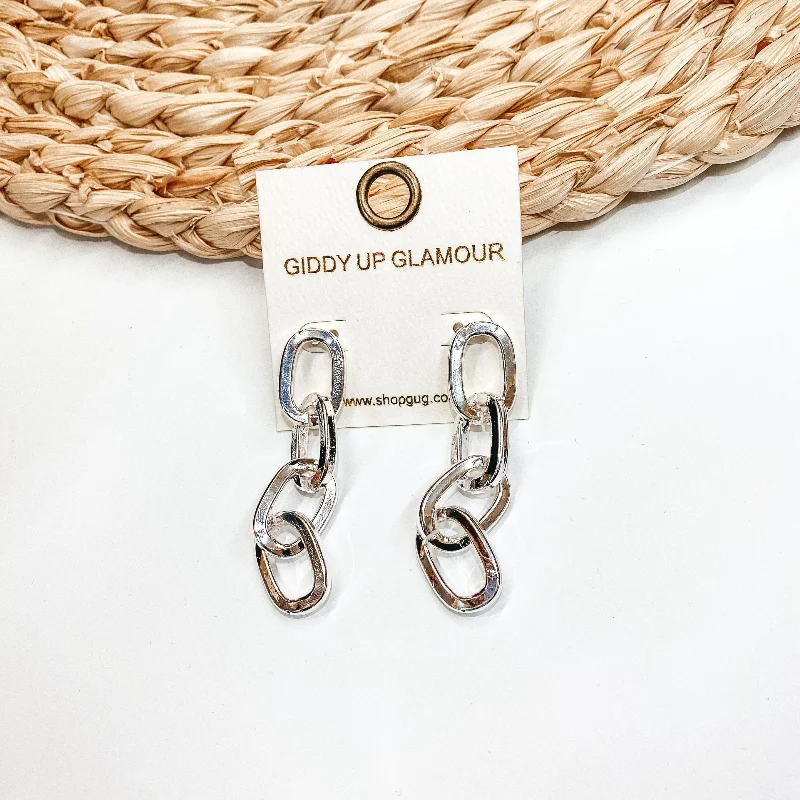 Wide statement earrings-Chain Linked Drop Earrings in Silver Tone