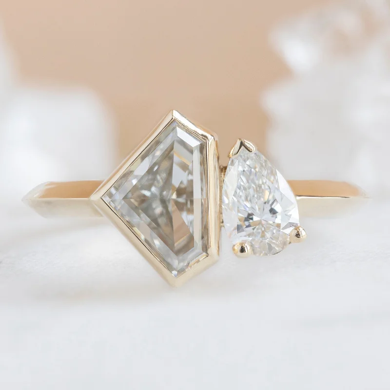 Geometric cut engagement rings-The You and Me Ring | 1.36ct Lab Grown Shield White Diamond in 14K Yellow Gold