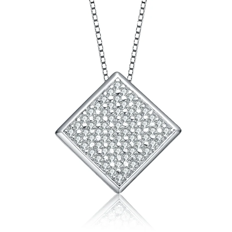 Playful bead necklaces-Sterling Silver Cubic Zirconia Square Pendant Necklace