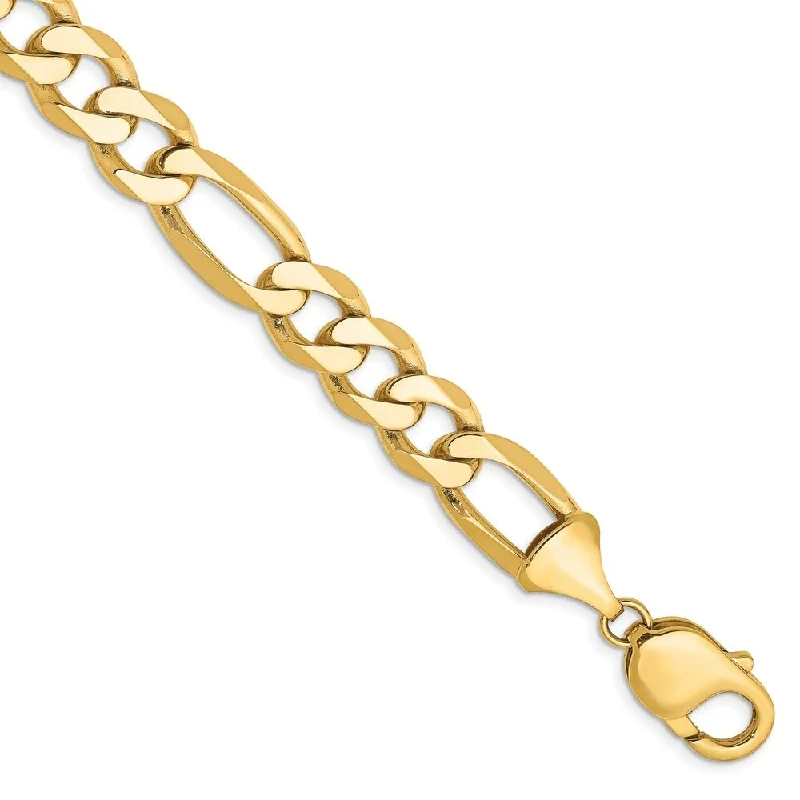 Wide geometric bangles-14k Yellow Gold 10mm Flat Figaro Chain Bracelet, 8"