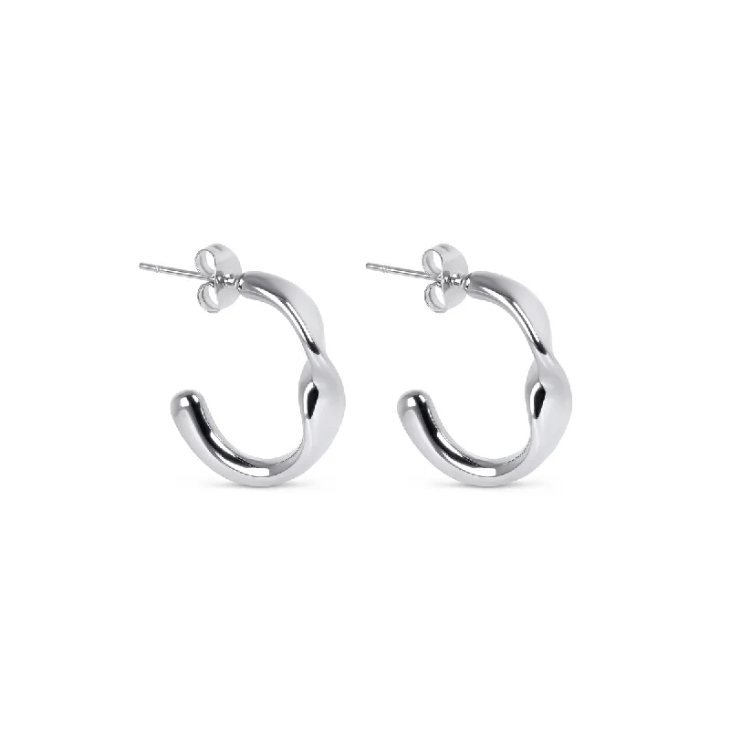 Two-tone earrings-Sculpture Half Hoop Earrings - Silver