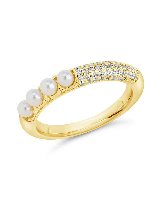 Topaz gem rings-Evelyn CZ & Pearl Eternity Band Ring