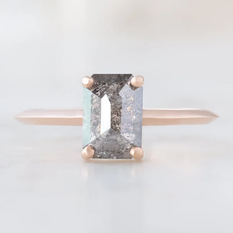 Princess cut engagement rings-The Bryn Ring | 1.26ct Emerald Cut Salt and Pepper Diamond in 14K Rose Gold