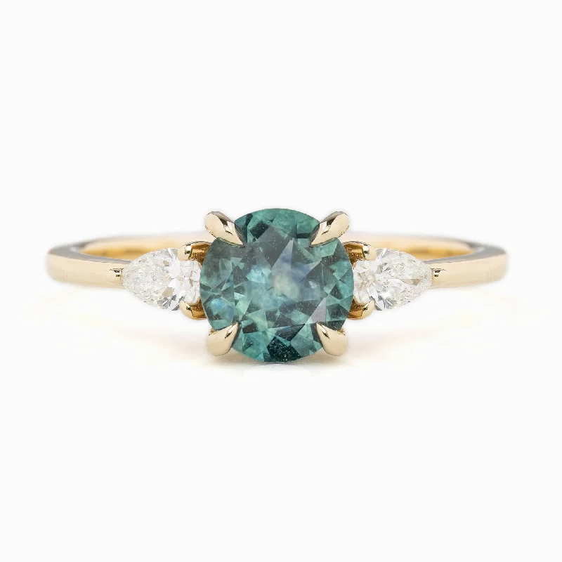 Cluster diamond engagement rings-Olivia Ring 1.38ct Blue Green Montana Sapphire, 14k Yellow Gold (One of a kind)