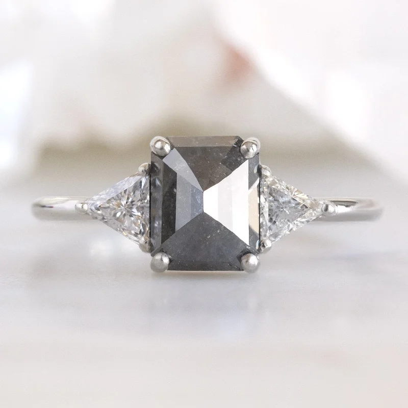 Topaz gem engagement rings-The Jade Ring | 1.35ct Emerald Cut Black Diamond in 14K White Gold