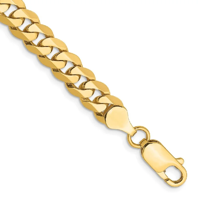 Tide shape bangles-14k Yellow Gold 7.25mm Flat Beveled Curb Chain Bracelet, 7"