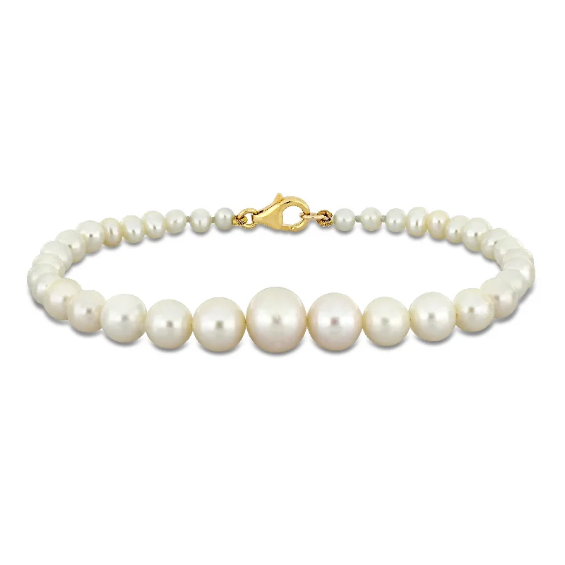 Topaz bead bangles-Miadora 3.5-8.5mm Cultured Freshwater Graduated Pearl Bracelet with in 10k Yellow Gold Clasp-7.25 in