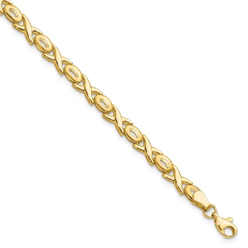 Sleek design bangles-14k Yellow Gold 4mm XOXO Bracelet, 7"