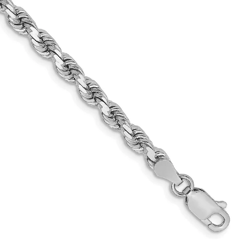 Open frame bangles-14k White Gold 3.75mm Diamond-Cut Rope with Lobster Clasp Chain Bracelet, 7"