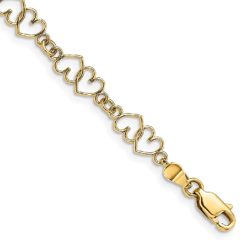 Tiny dot bangles-14k Yellow Gold 15.1mm Cut-Out and Polished Double Heart Link Bracelet, 7"