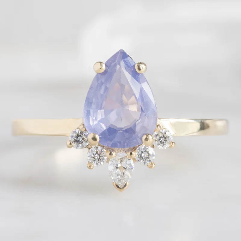 Lily motif engagement rings-The Aster Ring | 1.23ct Pear Cut Lavender Sapphire in 14K Yellow Gold