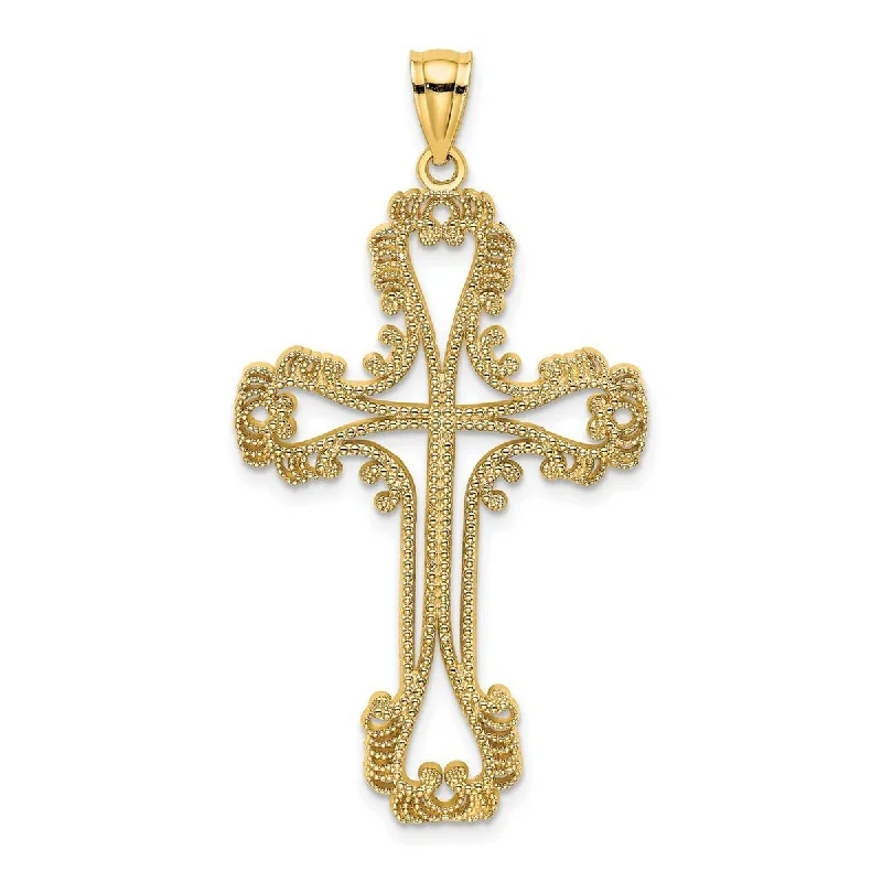 Snap clasp necklaces-Curata 14k Yellow Gold Beaded Textured Large Cross Pendant Necklace 18mm x 38mm