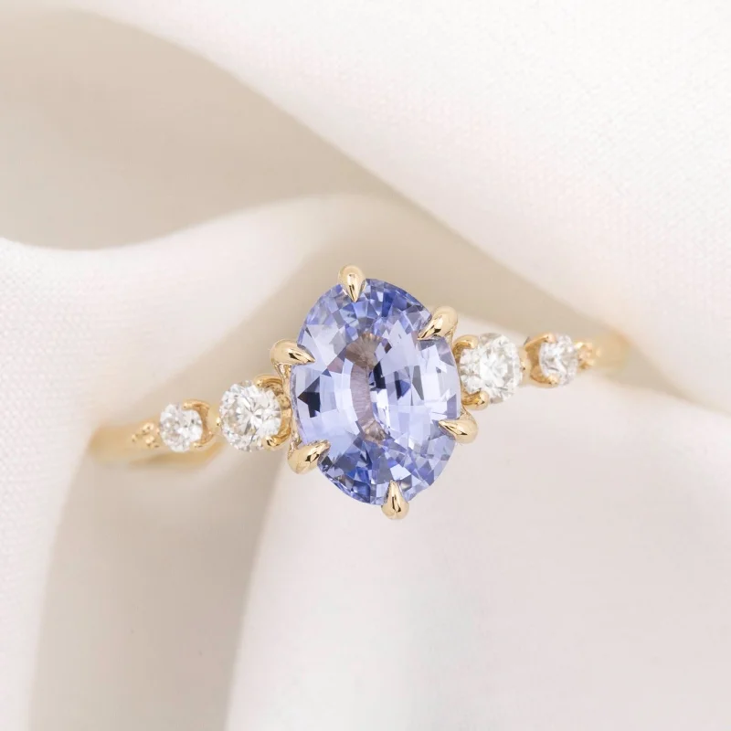 Hammered gold engagement rings-Estel Fleur Four Prongs Ring, 1.29ct Blue Srilanka Sapphire, 14k Yellow Gold (One of a kind)