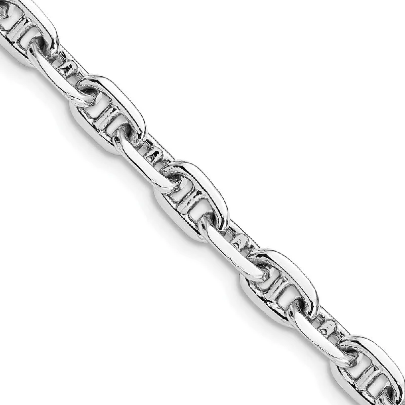 Heavy stone bangles-14k White Gold 5.1mm Hand-polished Fancy Link Bracelet, 7.5"