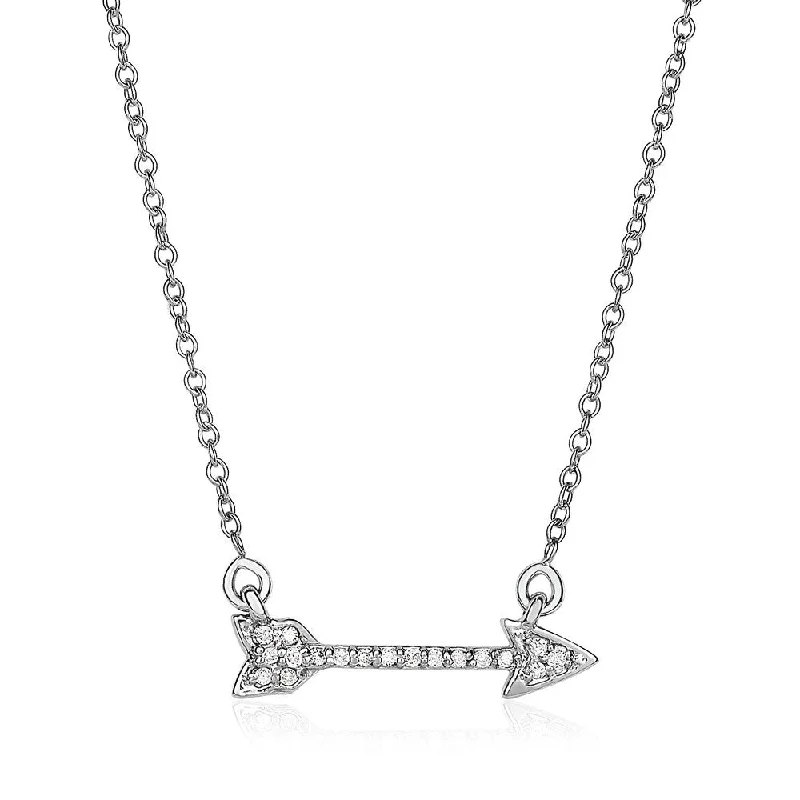 Thai style necklaces-14k White Gold 18 inch Necklace with Gold and Diamond Arrow (1/10 cttw)