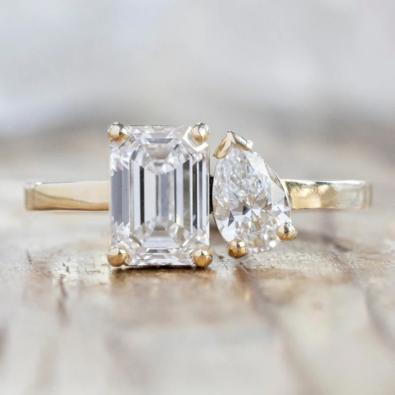 Sapphire gem engagement rings-The You & Me Ring | 1.50ct Emerald Cut Lab Grown White Diamond in 14K Yellow Gold