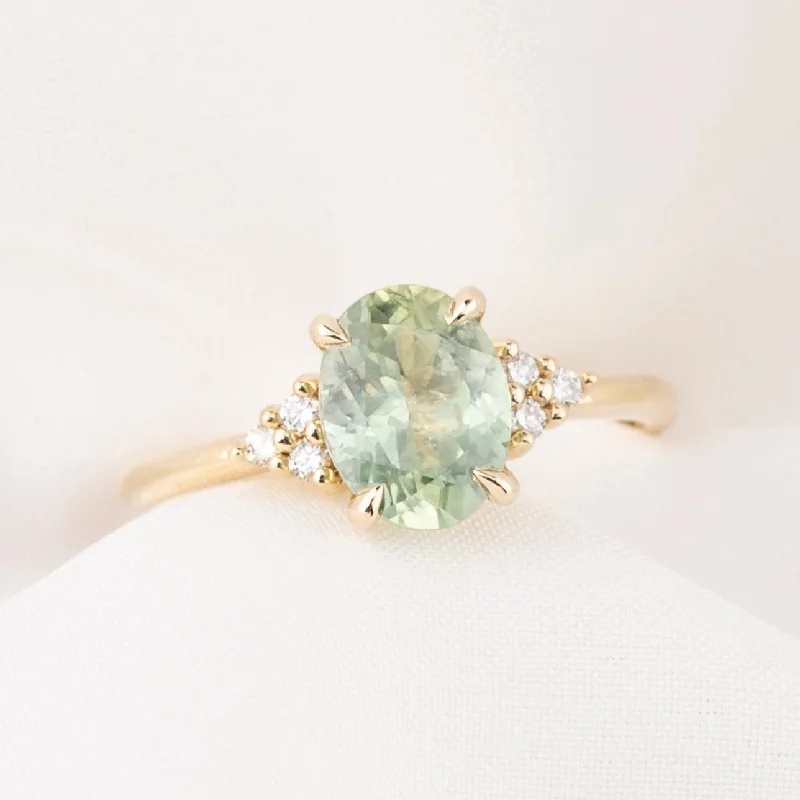 Spring band engagement rings-Teresa Ring 2.05ct Light Green Montana Sapphire, 14k Yellow Gold (One of a kind)