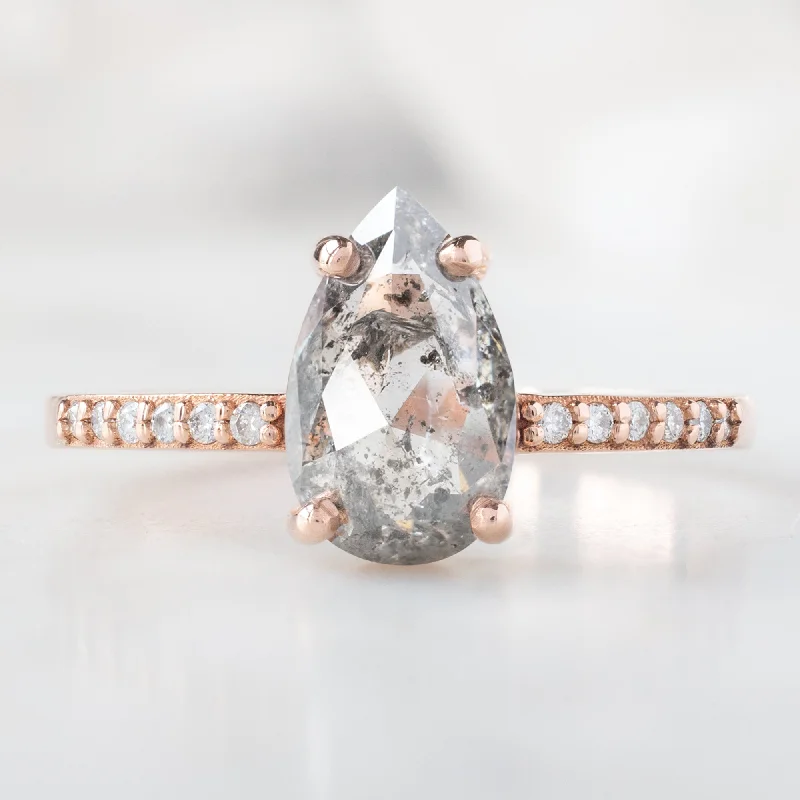 Vivid druzy engagement rings-The Willow Ring | 1.38ct Pear Salt and Pepper Diamond in 14K Rose Gold