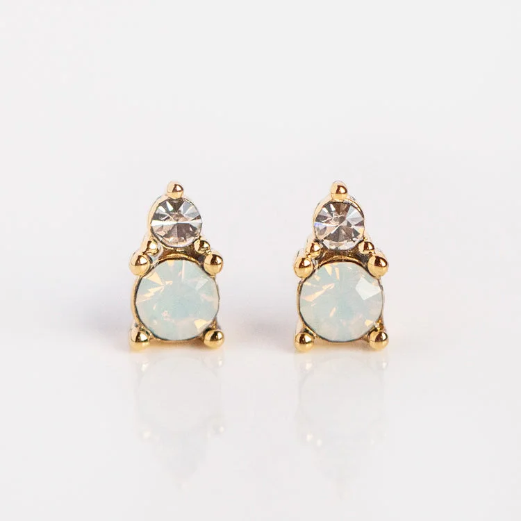 Light wood earrings-Dolce Studs in White Opal