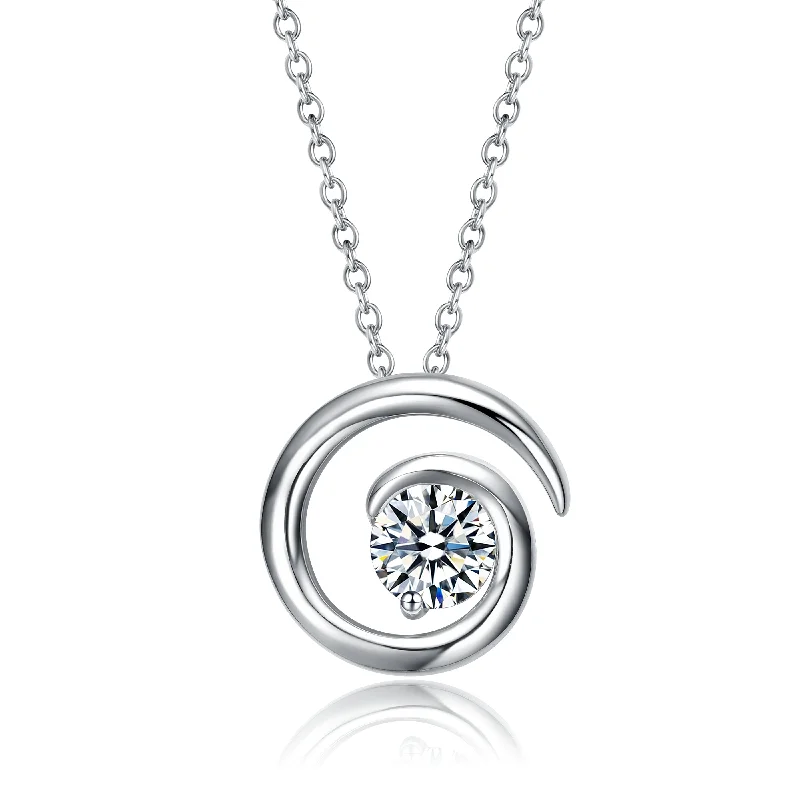 Woven tribal necklaces-Sterling Silver with 1ct Lab Created Moissanite Open Eternity Circle Swirl Pendant Necklace