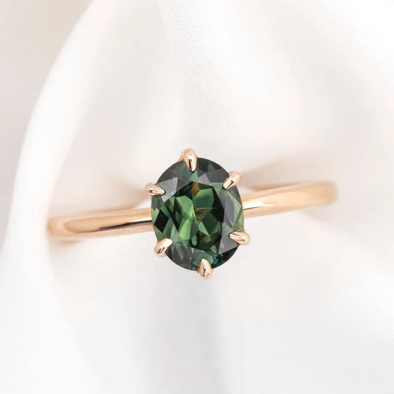 Satin silver engagement rings-Floryn Ring 1.38ct Green OVal Queensland Sapphire, 14K Rose Gold (One of a kind)