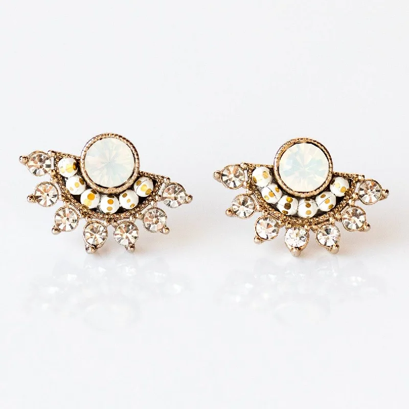 Radiant pearl earrings-Nico Fan Earrings in White Opal